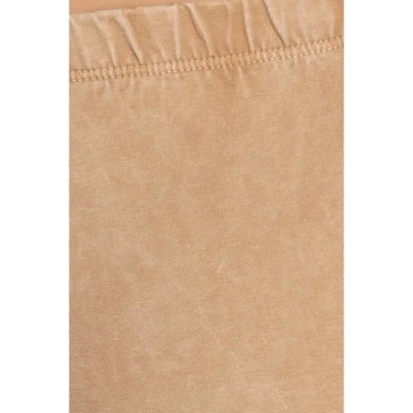 Beige Boho Mineral Wash Stretch Flared Bell Bottom Casual Pants - Picture 5 of 6